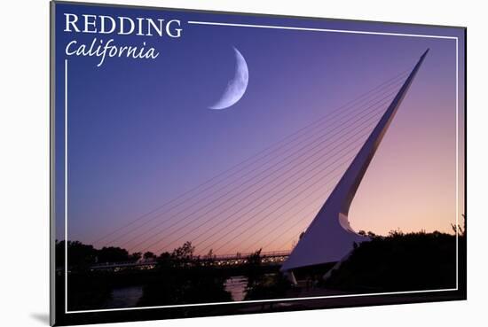 Redding, California - Sundial Bridge and Moon - Lantern Press-Lantern Press-Mounted Art Print