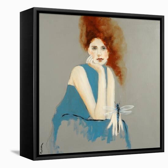 Redhead in Blue Dress with Dragonfly, 2016-Susan Adams-Framed Premier Image Canvas