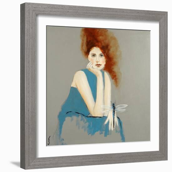 Redhead in Blue Dress with Dragonfly, 2016-Susan Adams-Framed Giclee Print