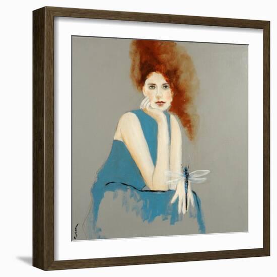 Redhead in Blue Dress with Dragonfly, 2016-Susan Adams-Framed Giclee Print