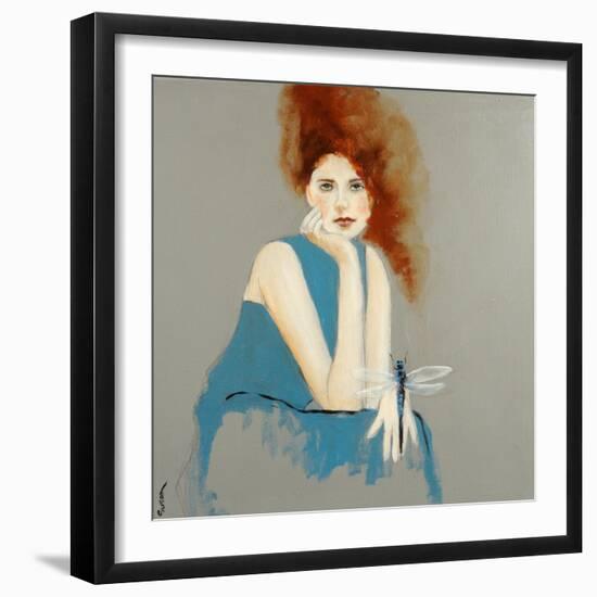 Redhead in Blue Dress with Dragonfly, 2016-Susan Adams-Framed Giclee Print