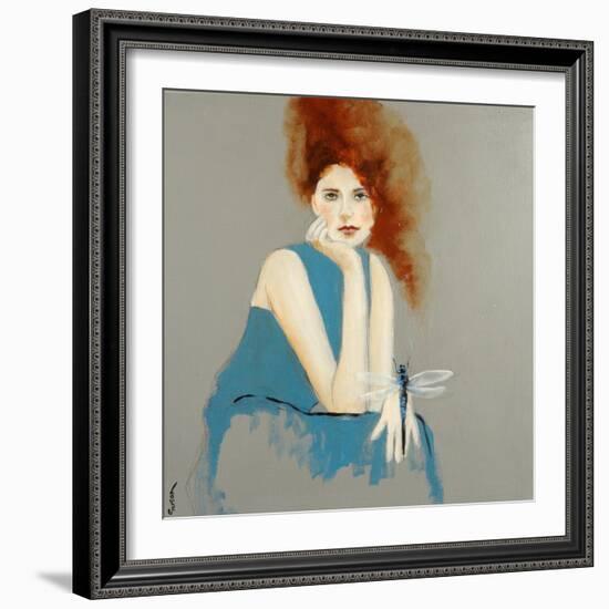 Redhead in Blue Dress with Dragonfly, 2016-Susan Adams-Framed Giclee Print