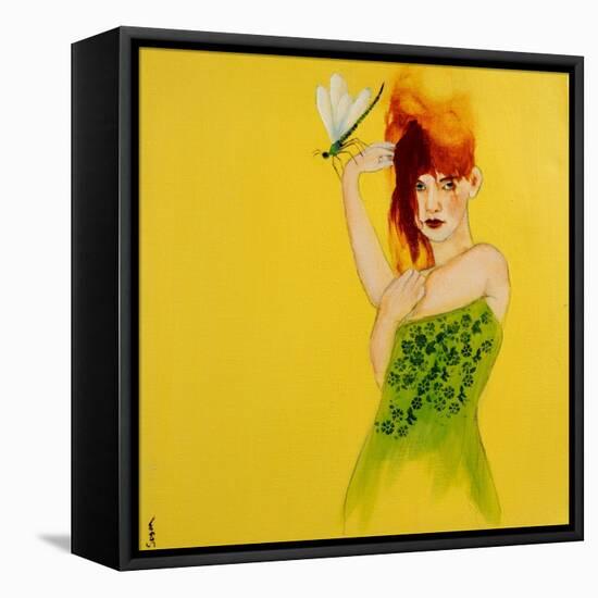 Redhead in Green Dress with Dragonfly, 2016-Susan Adams-Framed Premier Image Canvas