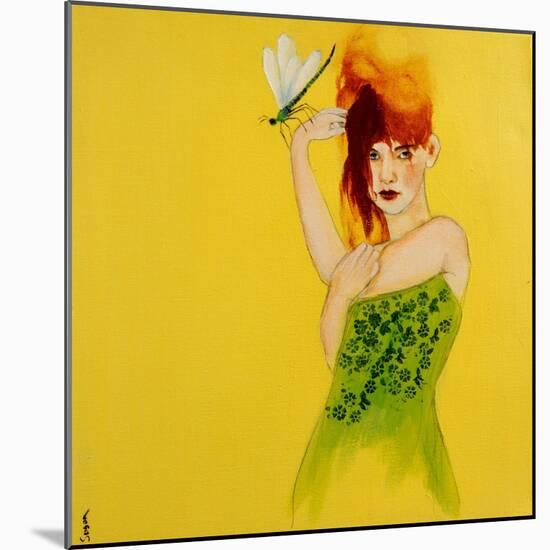 Redhead in Green Dress with Dragonfly, 2016-Susan Adams-Mounted Giclee Print