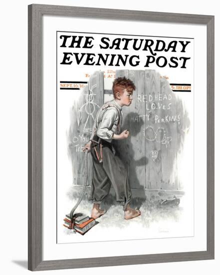 "Redhead Loves Hatti" Saturday Evening Post Cover, September 16,1916-Norman Rockwell-Framed Giclee Print