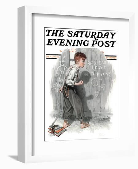 "Redhead Loves Hatti" Saturday Evening Post Cover, September 16,1916-Norman Rockwell-Framed Giclee Print