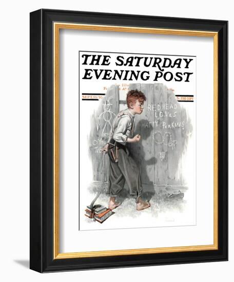 "Redhead Loves Hatti" Saturday Evening Post Cover, September 16,1916-Norman Rockwell-Framed Giclee Print