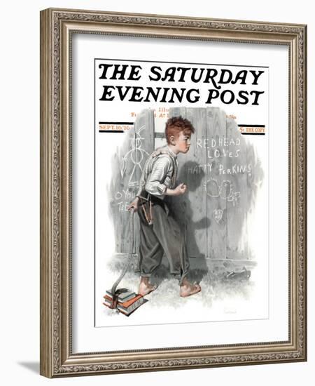 "Redhead Loves Hatti" Saturday Evening Post Cover, September 16,1916-Norman Rockwell-Framed Giclee Print