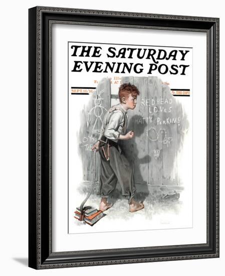 "Redhead Loves Hatti" Saturday Evening Post Cover, September 16,1916-Norman Rockwell-Framed Giclee Print