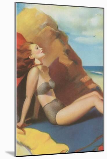 Redhead on Beach in Two-Piece-null-Mounted Art Print