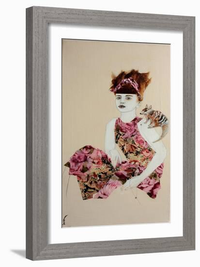 Redhead, Pink Dress and Numbat, 2016.-Susan Adams-Framed Giclee Print