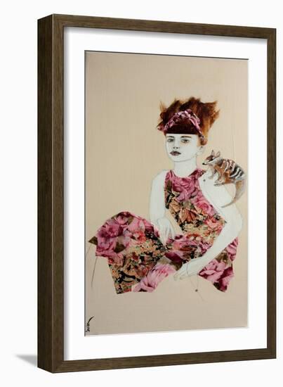 Redhead, Pink Dress and Numbat, 2016.-Susan Adams-Framed Giclee Print