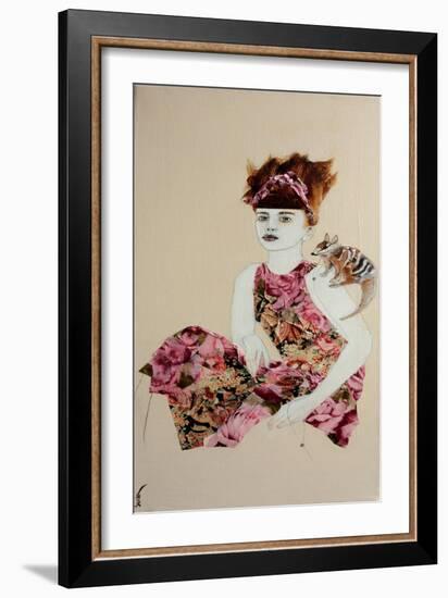 Redhead, Pink Dress and Numbat, 2016.-Susan Adams-Framed Giclee Print