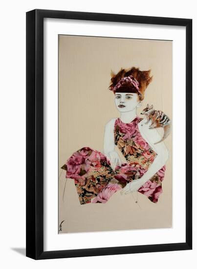 Redhead, Pink Dress and Numbat, 2016.-Susan Adams-Framed Giclee Print