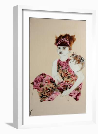 Redhead, Pink Dress and Numbat, 2016.-Susan Adams-Framed Giclee Print