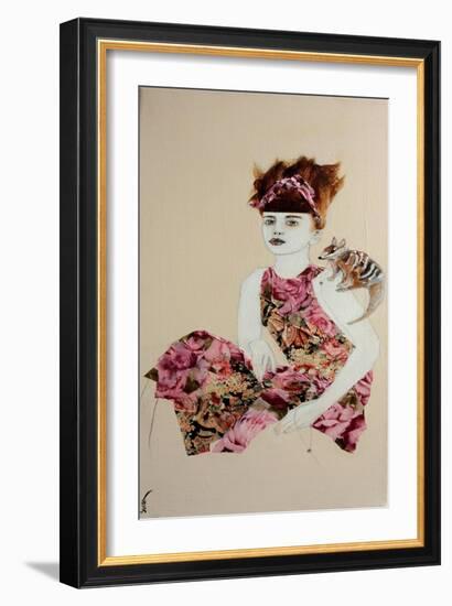 Redhead, Pink Dress and Numbat, 2016.-Susan Adams-Framed Giclee Print