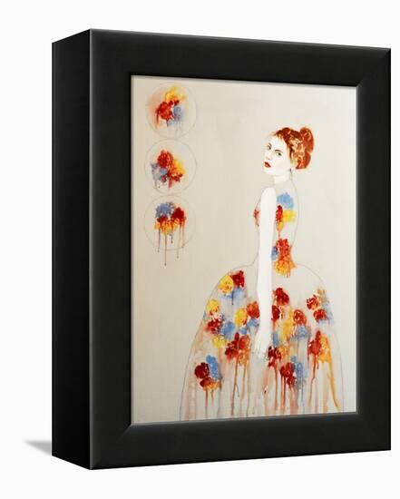 Redhead with Red and Blue Flowers, 2016-Susan Adams-Framed Premier Image Canvas