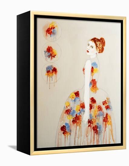 Redhead with Red and Blue Flowers, 2016-Susan Adams-Framed Premier Image Canvas