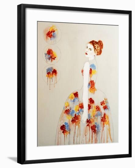 Redhead with Red and Blue Flowers, 2016-Susan Adams-Framed Giclee Print