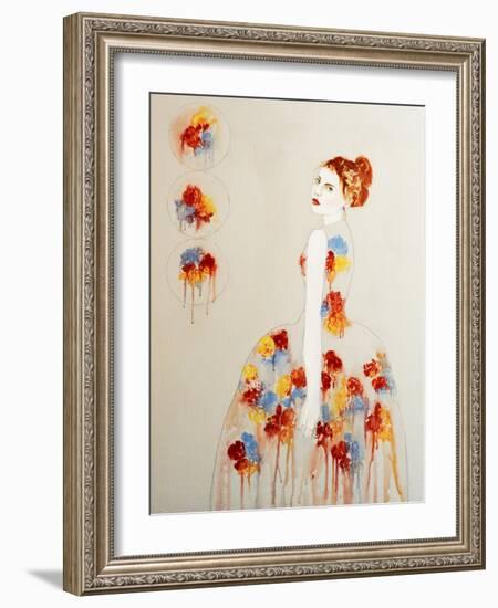 Redhead with Red and Blue Flowers, 2016-Susan Adams-Framed Giclee Print