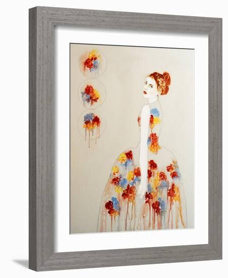 Redhead with Red and Blue Flowers, 2016-Susan Adams-Framed Giclee Print