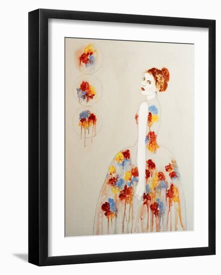 Redhead with Red and Blue Flowers, 2016-Susan Adams-Framed Giclee Print