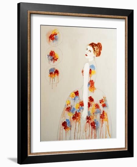 Redhead with Red and Blue Flowers, 2016-Susan Adams-Framed Giclee Print