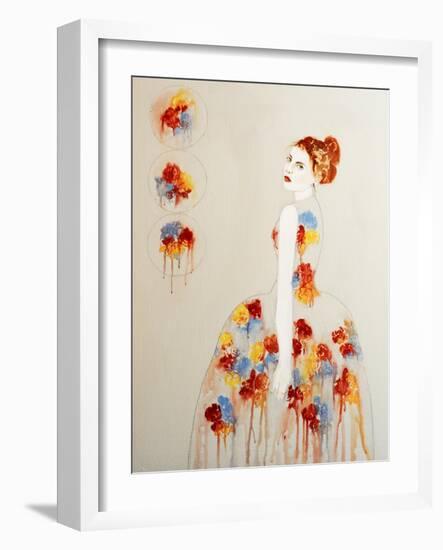 Redhead with Red and Blue Flowers, 2016-Susan Adams-Framed Giclee Print