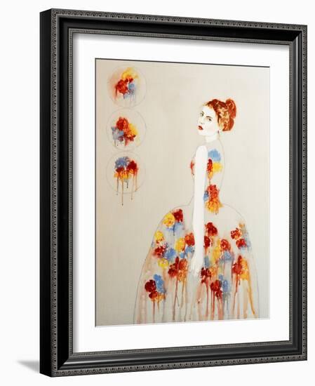 Redhead with Red and Blue Flowers, 2016-Susan Adams-Framed Giclee Print