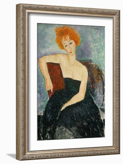 Redheaded Girl in Evening Dress, 1918 (Oil on Canvas)-Amedeo Modigliani-Framed Giclee Print