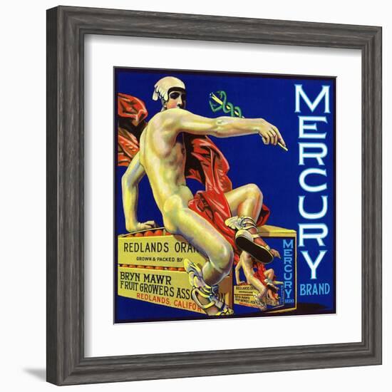 Redlands, California, Mercury Brand Citrus Label-Lantern Press-Framed Art Print