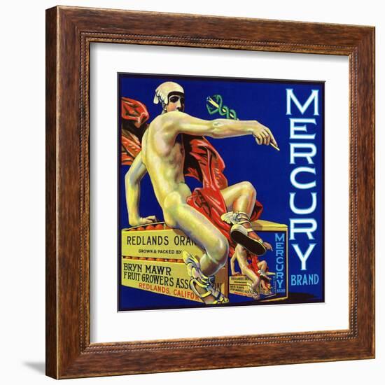 Redlands, California, Mercury Brand Citrus Label-Lantern Press-Framed Art Print