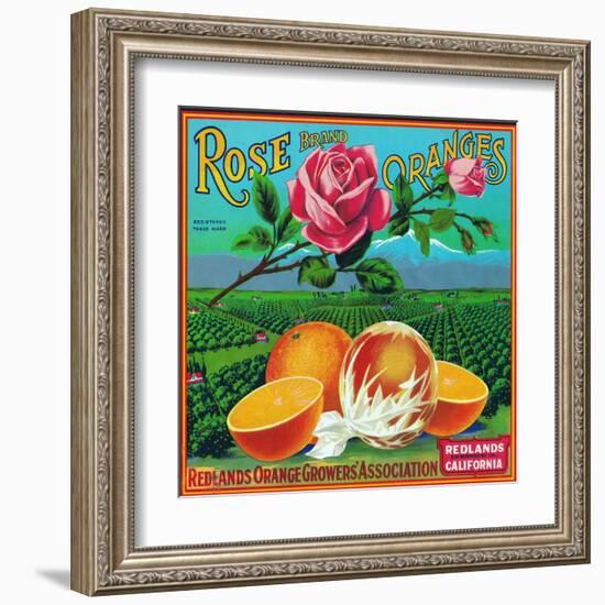 Redlands, California, Rose Brand Citrus Label-Lantern Press-Framed Art Print