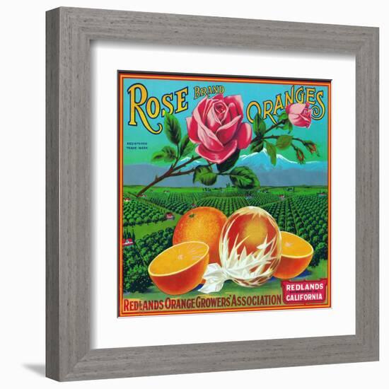 Redlands, California, Rose Brand Citrus Label-Lantern Press-Framed Art Print