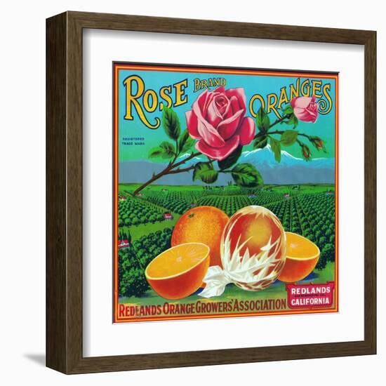 Redlands, California, Rose Brand Citrus Label-Lantern Press-Framed Art Print