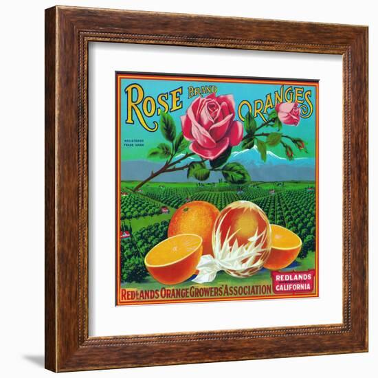 Redlands, California, Rose Brand Citrus Label-Lantern Press-Framed Art Print