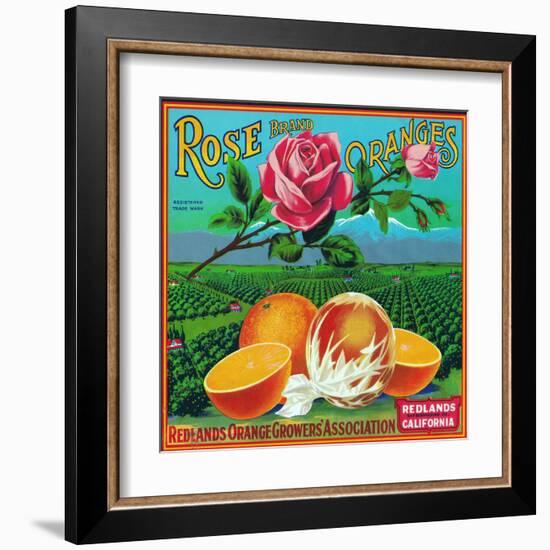 Redlands, California, Rose Brand Citrus Label-Lantern Press-Framed Art Print