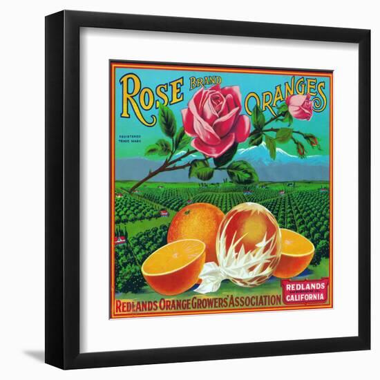 Redlands, California, Rose Brand Citrus Label-Lantern Press-Framed Art Print