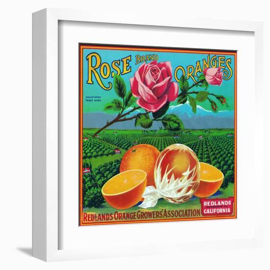 Redlands, California, Rose Brand Citrus Label-Lantern Press-Framed Art Print