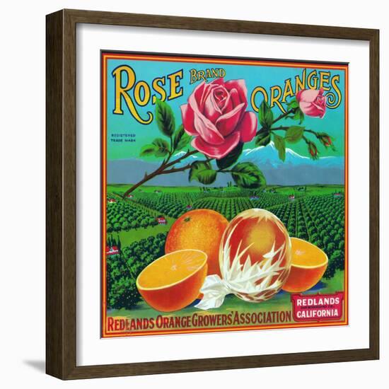 Redlands, California, Rose Brand Citrus Label-Lantern Press-Framed Art Print