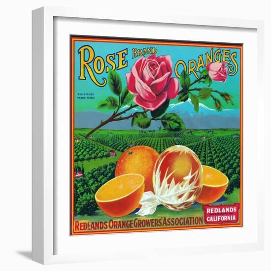 Redlands, California, Rose Brand Citrus Label-Lantern Press-Framed Art Print