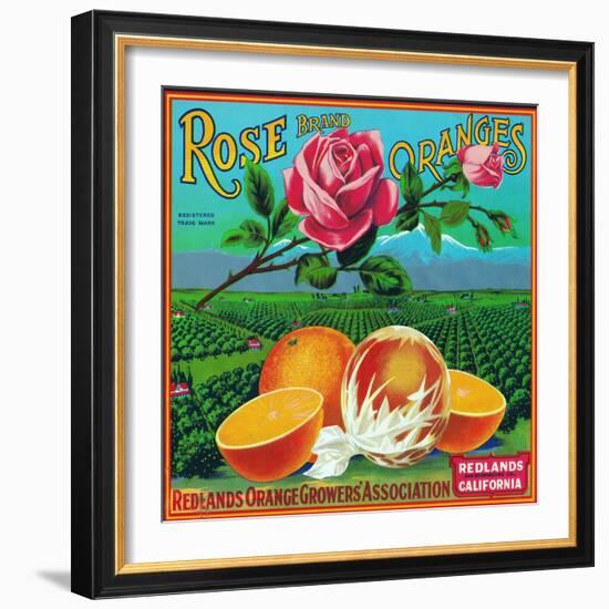 Redlands, California, Rose Brand Citrus Label-Lantern Press-Framed Art Print