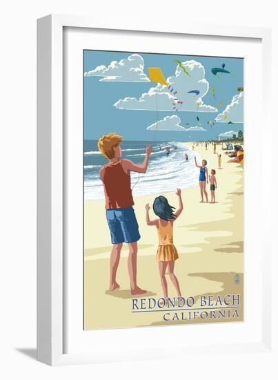 Redondo Beach, California - Kite Flying-Lantern Press-Framed Art Print
