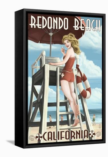 Redondo Beach, California - Lifeguard Pinup-Lantern Press-Framed Stretched Canvas