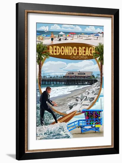 Redondo Beach, California - Montage Scenes-Lantern Press-Framed Art Print