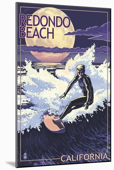 Redondo Beach, California - Night Surfer-Lantern Press-Mounted Art Print