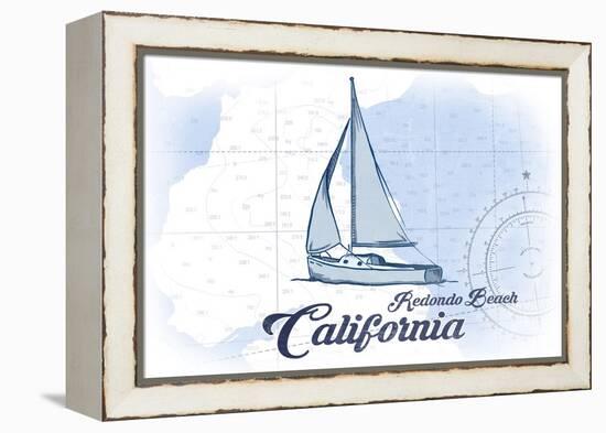 Redondo Beach, California - Sailboat - Blue - Coastal Icon-Lantern Press-Framed Stretched Canvas