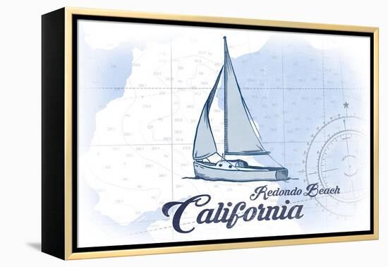 Redondo Beach, California - Sailboat - Blue - Coastal Icon-Lantern Press-Framed Stretched Canvas