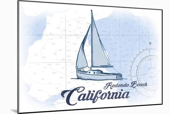Redondo Beach, California - Sailboat - Blue - Coastal Icon-Lantern Press-Mounted Art Print