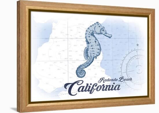 Redondo Beach, California - Seahorse - Blue - Coastal Icon-Lantern Press-Framed Stretched Canvas